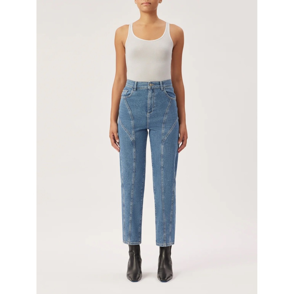 DL1961 Women's Sydney Girlfriend Tapered Jeans High Rise Seamed Denim Retro 70s